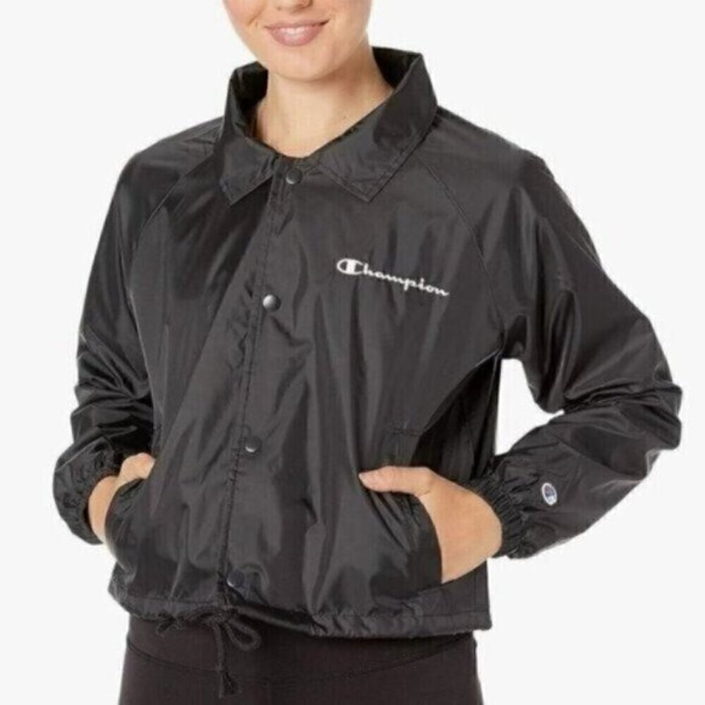 NWT Champion Black Track Jacket Size XS Windbreaker Cropped